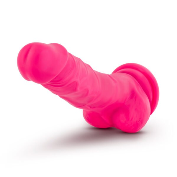 Neo Elite 7.5in Silicone Dual Density Cock with Balls Neon Pink